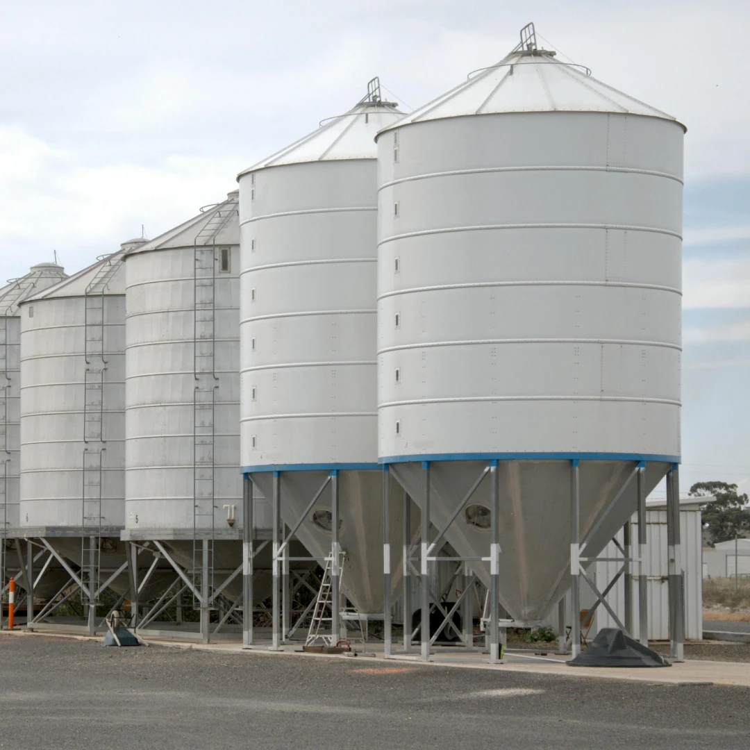 Exterior shot of industrial silos